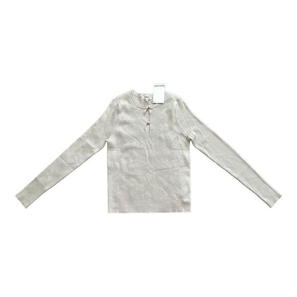 Splendid Peyton Lurex Sparkle Knit Keyhole Ribbed Sweater White Sand Medium - Picture 2 of 6